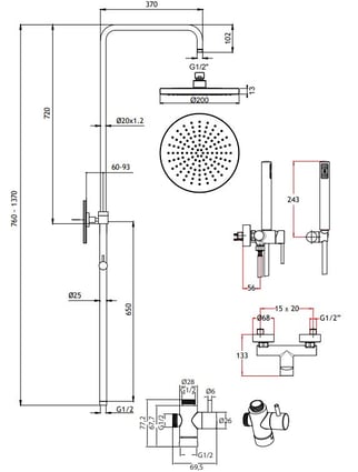 Στήλη ντους Tonda black matt 145065